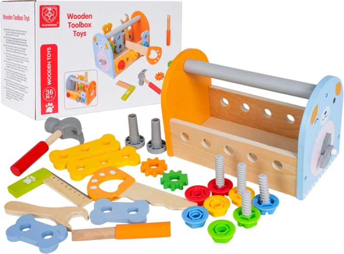 Holz-Werkzeugset für Kinder mit Box und Uhr