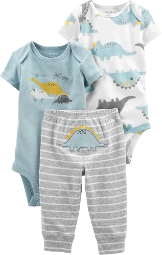 Carter's 3-teiliges Set für Jungen Blue Dino – 2× Kurzarm-Body und Jogginghose