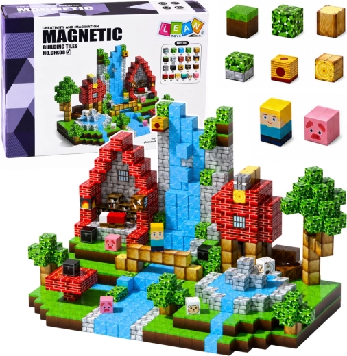 Magnetische Würfel – pixelige Fantasy-Welt Wald und Wasserfall 3D (100 Teile)