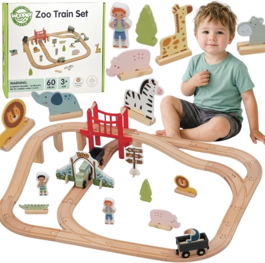 Holzeisenbahn mit Zoo Woopie Green XL, 60 Teile, FSC