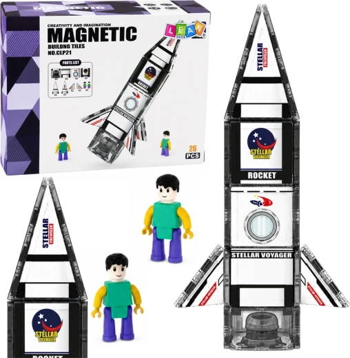 Magnetische Konstruktionsbauteile Raumrakete ins Weltall mit Astronautenfigur (26 Stk.)