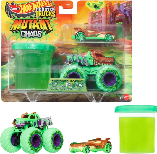 Hot Wheels Monster Truck Mutant Chaos mit 2 Fahrzeugen und Schleim - 1 Stück