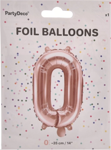 Folienballon Zahl 0, Perlmutt-Rosa, 35 cm