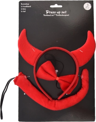 Teufel-Accessoire-Set Rot – Haarreif, Schwanz und Fliege (3 Stk.)