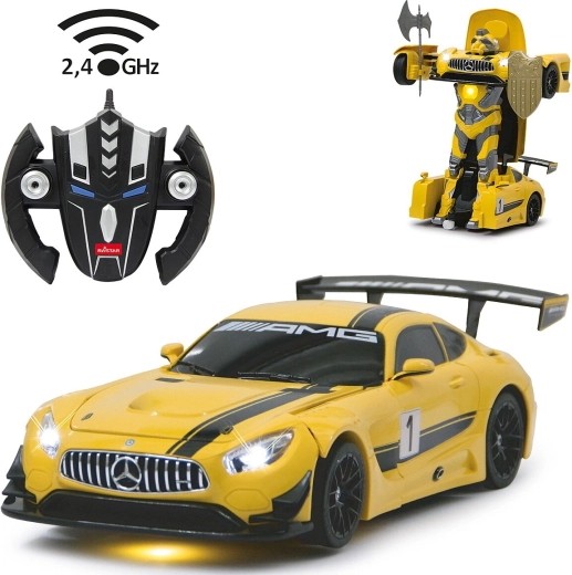 Jamara Mercedes-Benz AMG GT3 Transformations-RC-Auto/Roboter 1:14 gelb, 2,4 GHz