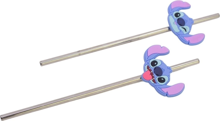 Stor Set aus Edelstahl-Trinkhalmen Stitch - 2 Stk.