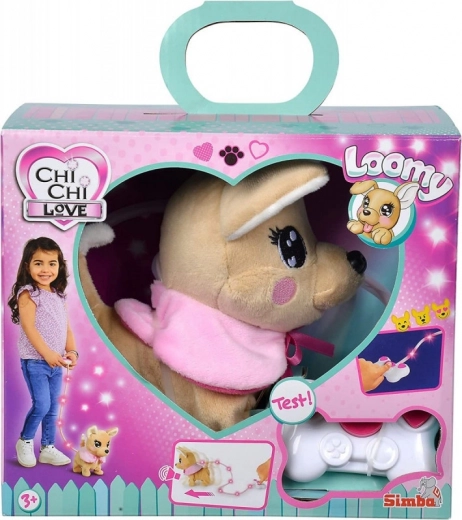 Interaktiver Plüschhund CHI CHI LOVE Loomy mit leuchtender Leine und Fernbedienung, 18 cm