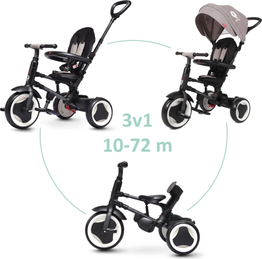 Faltbares Kinderdreirad Qplay Rito Grey mit Elternlenkung