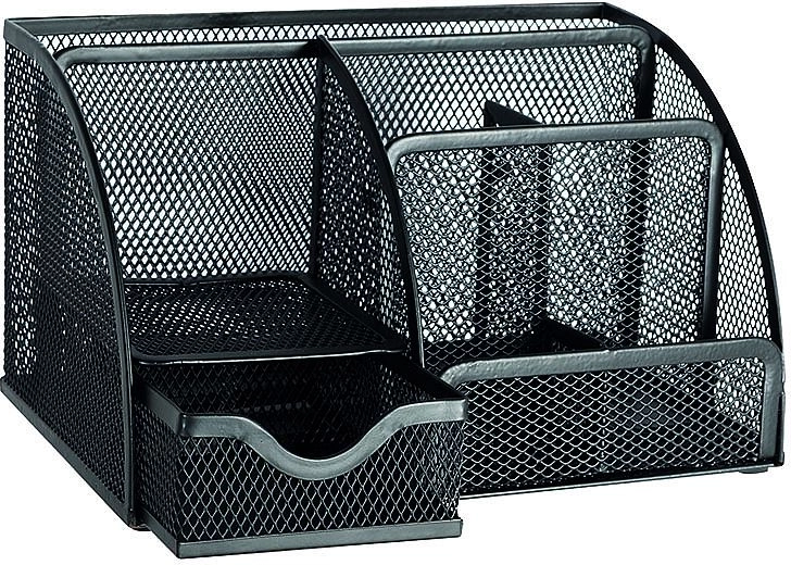 Metallischer Schreibtisch-Organizer mit Schublade, schwarz