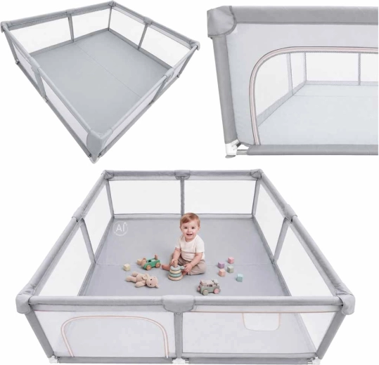 Faltbarer Kinderlaufstall mit seitlichem Reißverschluss-Einstieg 180 × 200 cm, grau