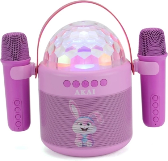 AKAI JoyBox Kids Kinder-Karaoke-Set mit Lautsprecher, 2 kabellosen Mikrofonen und RGB-LED