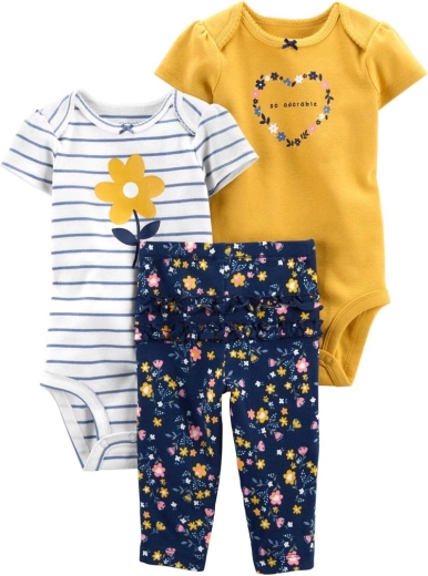 Carter’s 3-teiliges Baby-Set – 2× Kurzarm-Bodys und lange Hose Multiflora, Mädchen, Gr. 56 (NB)