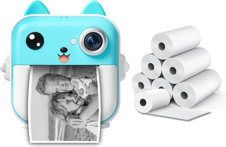 Kinderkamera mit sofortigem Thermodruck und 6 Papierrollen – blau