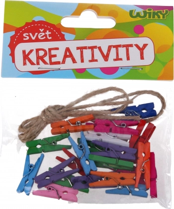 Bunte Mini-Wäscheklammern 2,5 cm mit Schnur, 25 Stk.