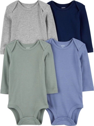 Carter’s 4er-Set Body mit langen Ärmeln für Jungen, Blau/Grün/Grau, Gr. 56