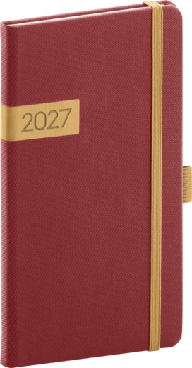 Notique Taschenkalender Twill 2027 bordeaux-gold 9 × 15,5 cm