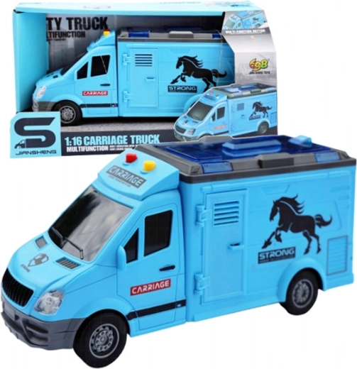 Blauer Pferdetransporter mit Licht- und Soundeffekten