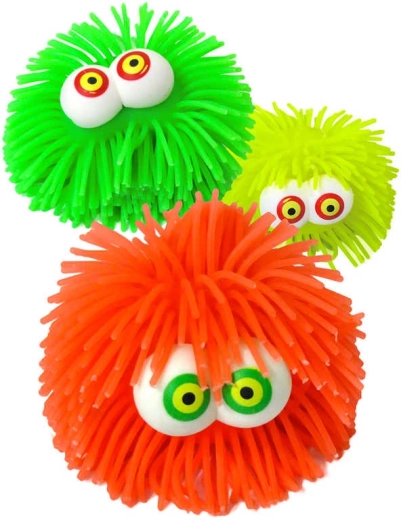Weicher Gummi-Quetschball mit Fransen, Licht und großen Augen 8 cm - 1 Stück