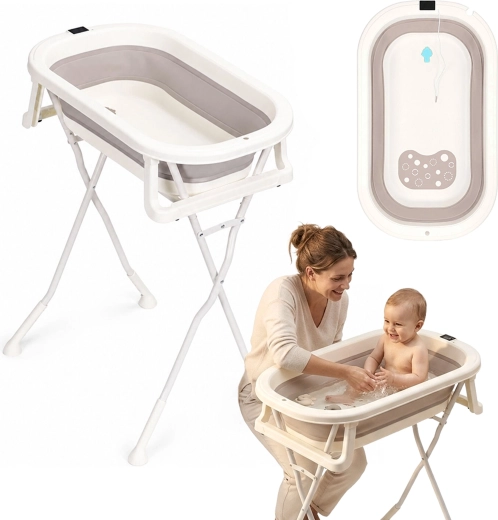 Ecotoys faltbare Babybadewanne mit Ständer, Ablauf und LCD-Thermometer