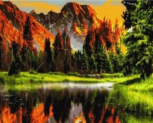 Norimpex Malen nach Zahlen Berge über dem Teich im Herbst 40 × 50 cm