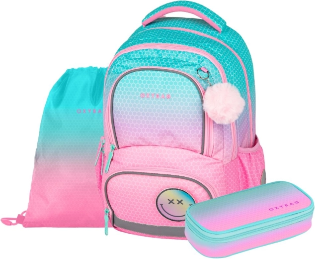 Schulset OXYBAG OXY NEXT Ombre Pink – Rucksack, Federmäppchen und Beutel