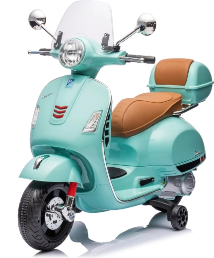 Elektrisches Kindermotorrad im Vespa GTS Stil – Mintgrün