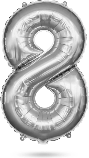 Geburtstagsfolienballon Zahl 8, silber, 40 Zoll