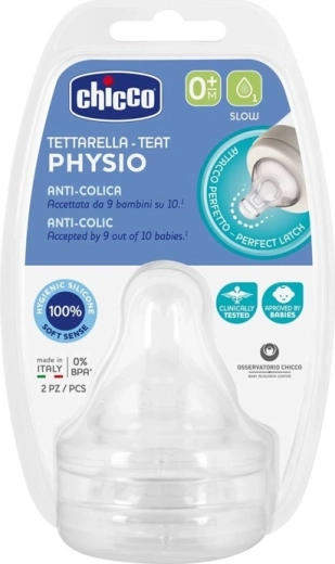 Chicco Sauger für Flasche Physio, langsamer Durchfluss 0m+, 2 Stk.