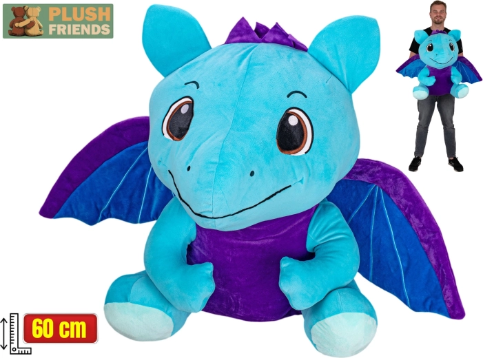 Plush Friends Drache blau, Plüsch 60 cm, sitzend