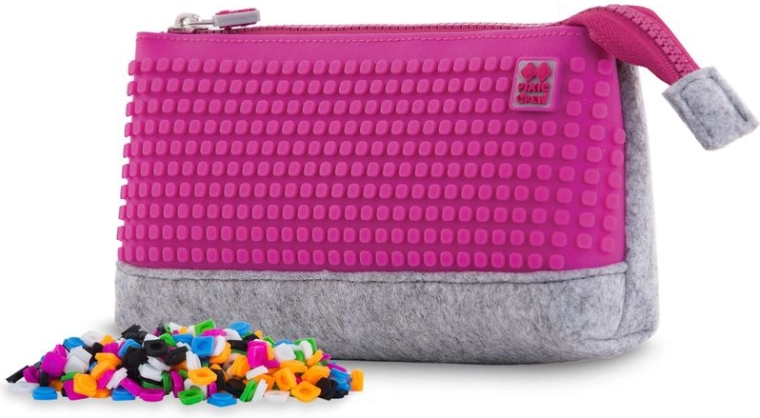 Pixie Crew großes Etui grau mit fuchsiafarbenem Panel