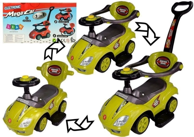 Laufrad mit Schiebestange Mega Car 3-in-1 – gelb