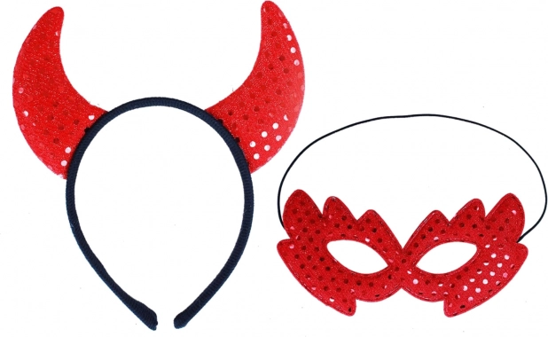 Set Teufelshörner und Glitzermaske mit Pailletten für Erwachsene