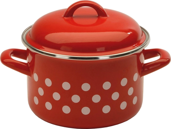 Emailletopf mit Deckel Pünktchen 14 cm, 1,5 l, rot
