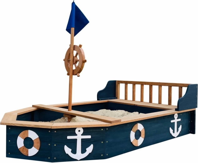 Holz-Piratensandkasten AXI Doris mit Stauraum und Plane 153 cm