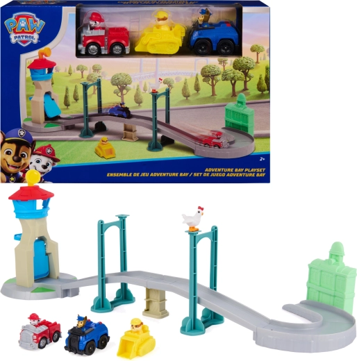 Spin Master PAW Patrol Spielset Adventure Bay mit Brücke, 3 Fahrzeugen und Chickaletta-Figur