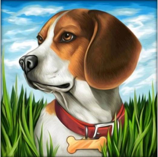 Diamantmosaik (Diamond Painting) Hund Beagle 30 × 30 cm - 1 Stück