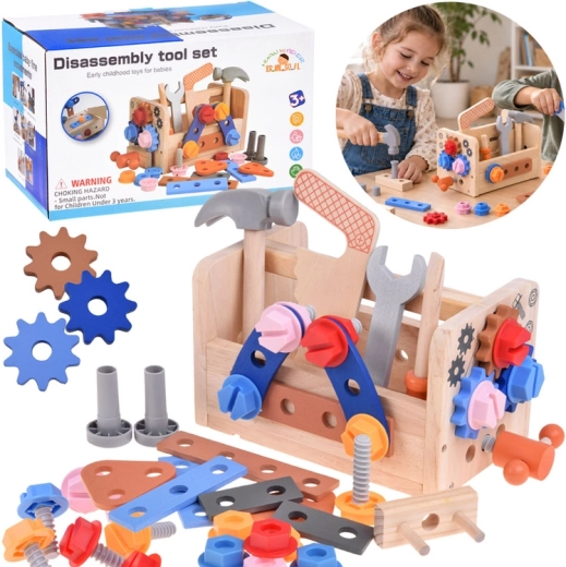 Holz-Kinderkoffer mit Werkzeug und Mini-Werkstatt