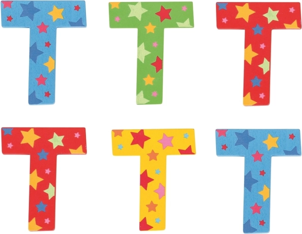 Bigjigs Toys Holzbuchstabe T mit Sternenmuster – 7×7 cm