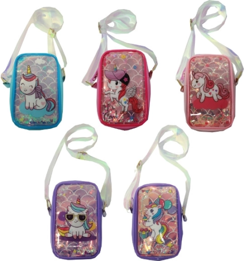 Kinder-Crossbody-Tasche aus Silikon mit Einhorn und wirbelnden Deko-Elementen