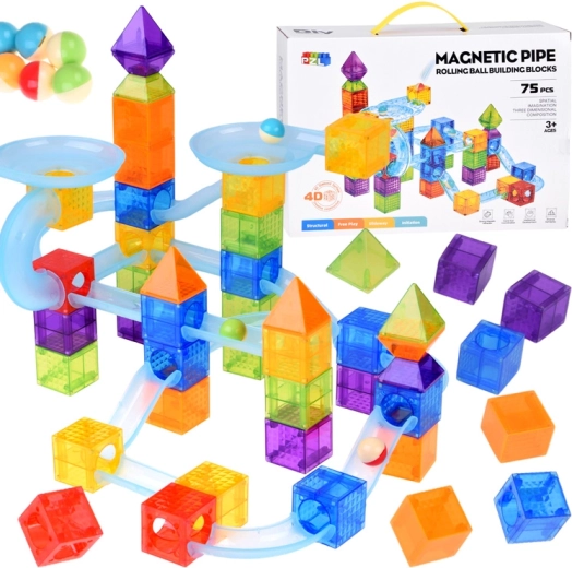 Magnetische Bausteine mit Kugelbahn – 75 Teile