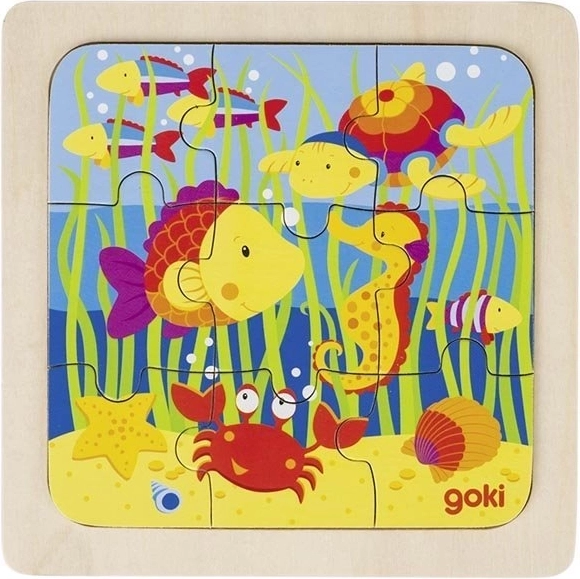 GOKI Holzpuzzle Unter Wasser, 9 Teile