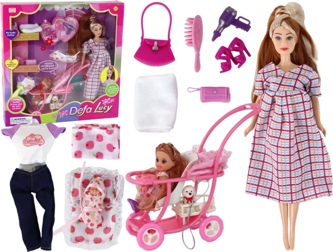 Puppe Lucy Schwanger mit Kind und Kinderwagen