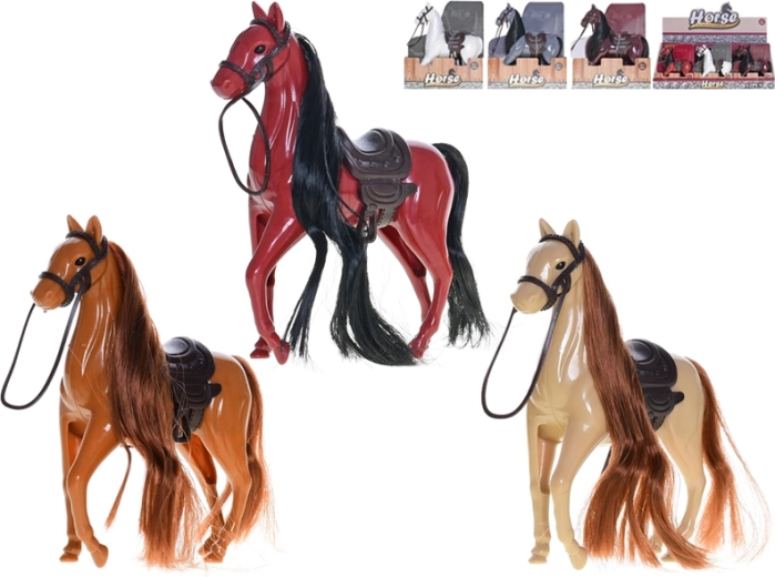 Plastikpferdefigur 12 cm mit Sattel und kämmbarer Mähne
