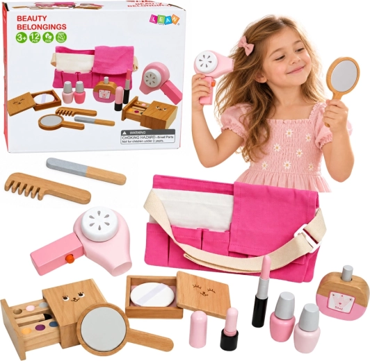 Holz-Kosmetikset für Kinder mit Kosmetiktasche, 12-teilig