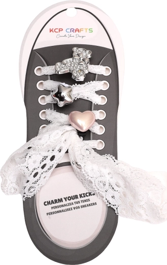 Set dekorativer Schnürsenkel-Accessoires – Glitzerbärchen und Spitze