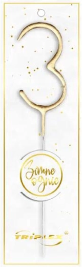Wunderkerze Zahl 3, 16,5 cm, gold