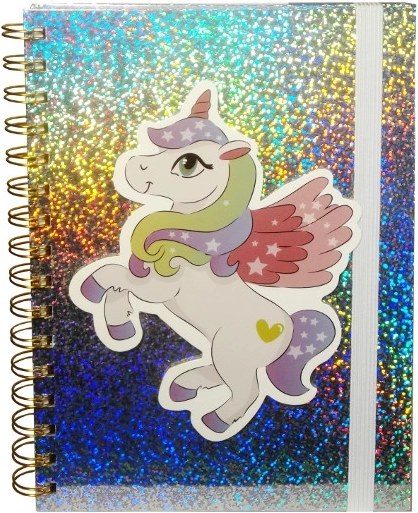 Holografisches Tagebuch mit Einhorn und Gummiband