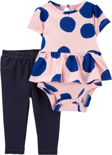 Carter's 2-teiliges Baby-Set – Kurzarm-Body und Leggings PinkBlue Dots, Größe 56