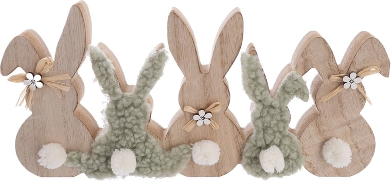 Hasen-Deko aus Holz und Plüsch, braun-grün, 30 cm