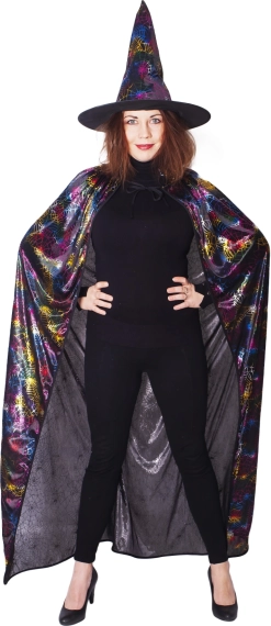 Hexenkostüm mit Spinnennetzumhang und Hut für Erwachsene